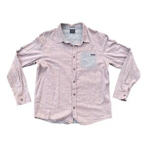 Oakley Mens Long Sleeve Button Down Shirt Mauve Pink Grey Striped Pocket Large